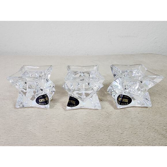 Crystal Clear Candle Holder Votive 24% Lead Crystal Pointed Star 2" x 2" USA x3 - Picture 1 of 13